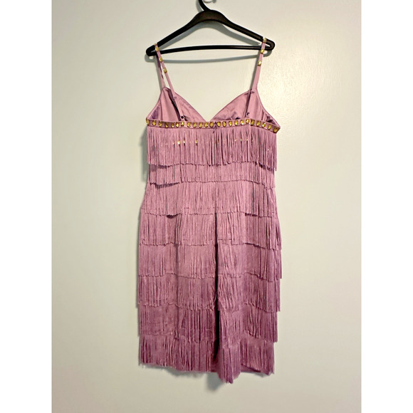 Mandalay 14 Dress Fringe Studded Gems Designer Bodycon Midi Purple VTG Flapper - Picture 2 of 11